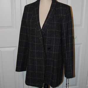 DKNY jacket long sleeve Black/Blue Plaid Sz 12